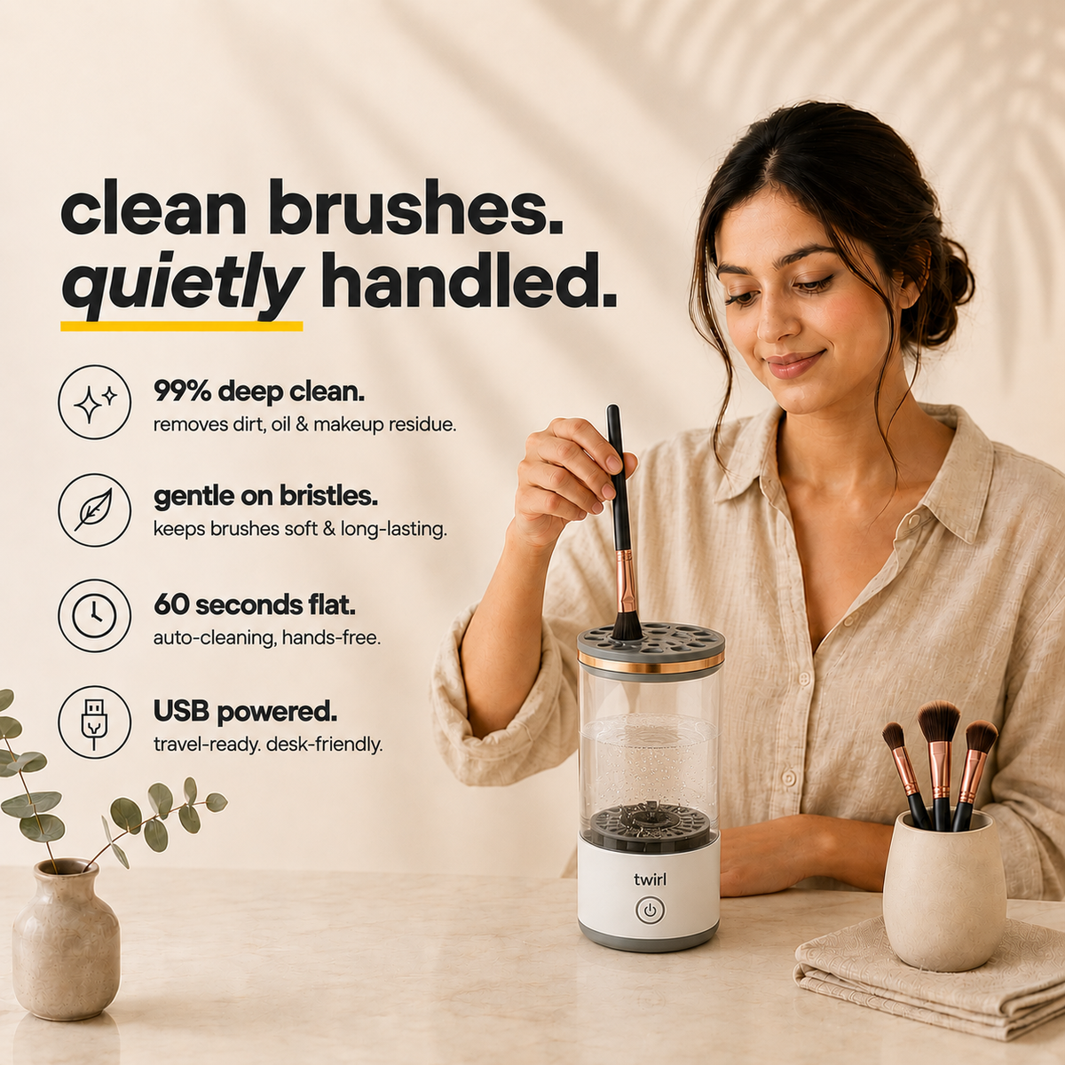 Happy Otter Twirl automatic makeup brush cleaning device