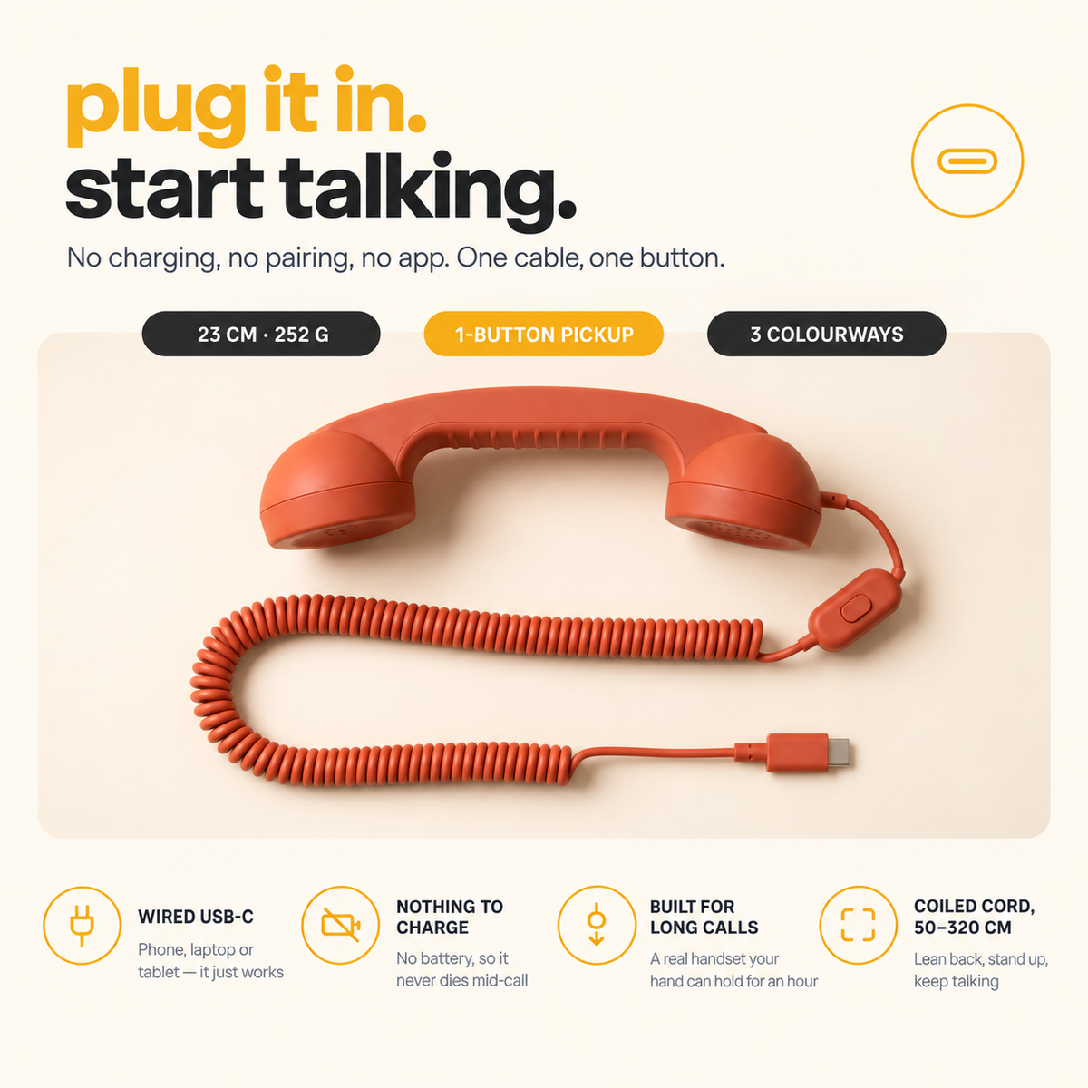Hullo™ | Retro USB-C Handset